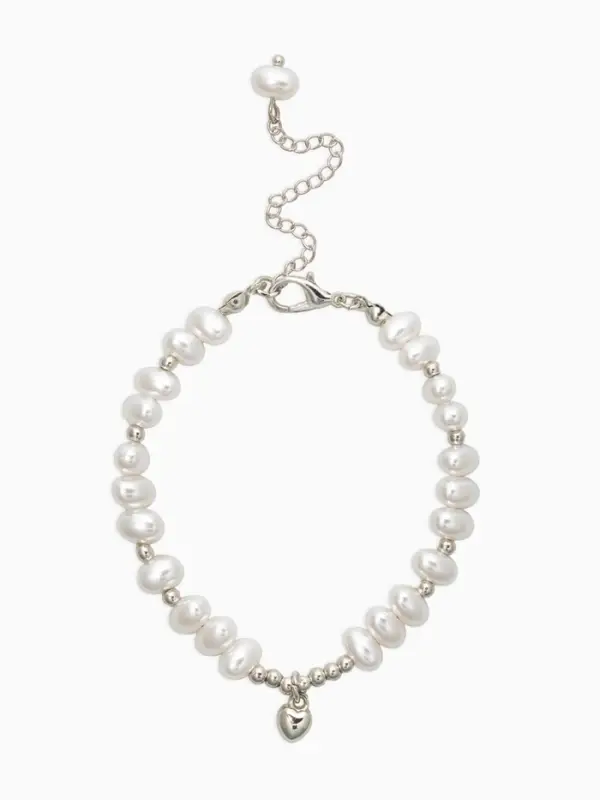 Браслет жемчуг "Рисинкис сердцем" , цвет белый в серебре