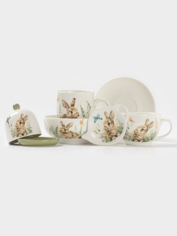 Набор для специй Доляна «Зайка», керамика, 2 предмета: солонка, перечница 130 мл, 11.5×6.2×8.8 см, белый