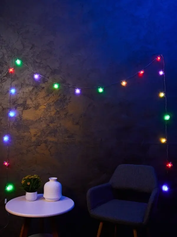 Гирлянда &laquo;Нить&raquo; 5 м с насадками &laquo;Бабочки малые&raquo;, IP20, прозрачная нить, 20 LED, свечение мульти (RG/RB), мигание, 220 В