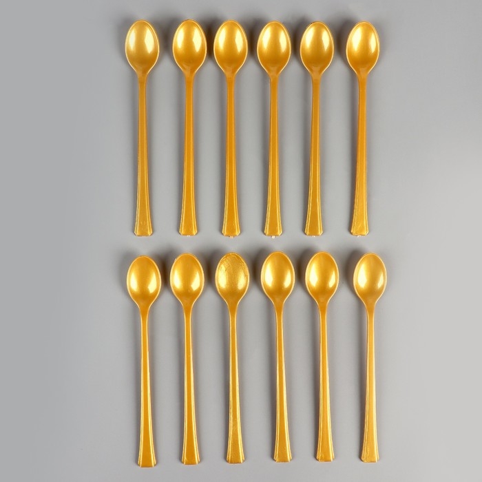 Ложки пластиковые, в наборе 12 штук, цвет золото Ложки пластиковые, в наборе 12 штук, цвет золото