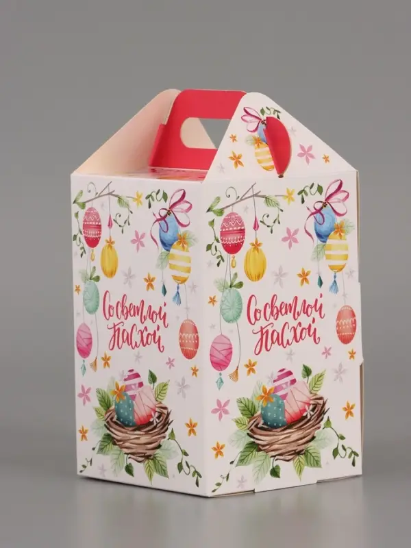 Пасхальная коробочка с окном и с ручкой "Светлой Пасхи" 10 х 10 х 15 см