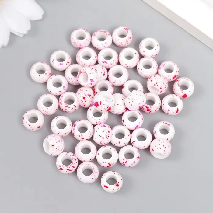 Бусины для творчества пластик "Брызги краски. Фуксия на белом" d=1 см набор 20 гр