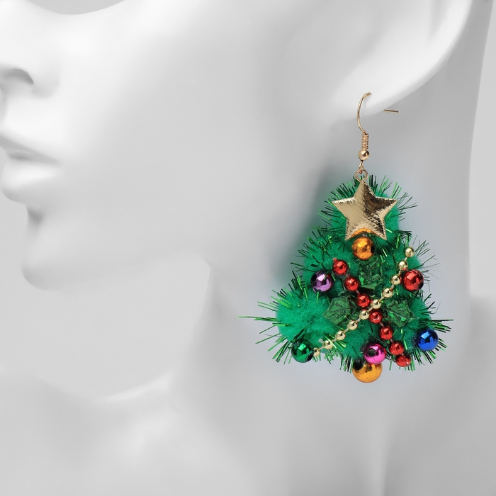 Новый год! Серьги «Новогодние» ёлочка с гирляндой, цветные в золоте Новый год! Серьги «Новогодние» ёлочка с гирляндой, цветные в золоте