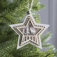 Ёлочная игрушка &laquo;Звезда с оленем&raquo;, 10&times;10&times;2 см, 4 LED, от батареек, свечение тёплое белое