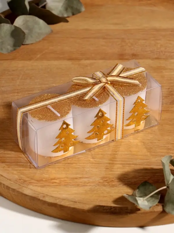 Набор свечей  Набор свечей "Столбики. Золотые ёлочки" 3 шт 13х4,5х4,5 см