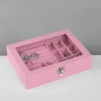 Шкатулка для украшений, 7 полос, 9 ячеек, 20.5&times;15&times;5 см, розовая