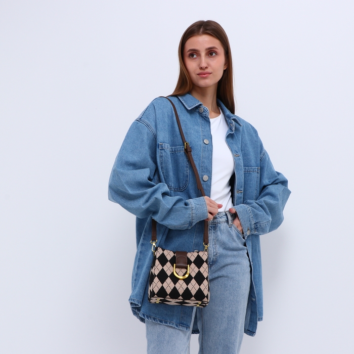 Кросс-боди на молнии, длинный ремень, цвет бежевый/коричневый Кросс-боди на молнии, длинный ремень, цвет бежевый/коричневый