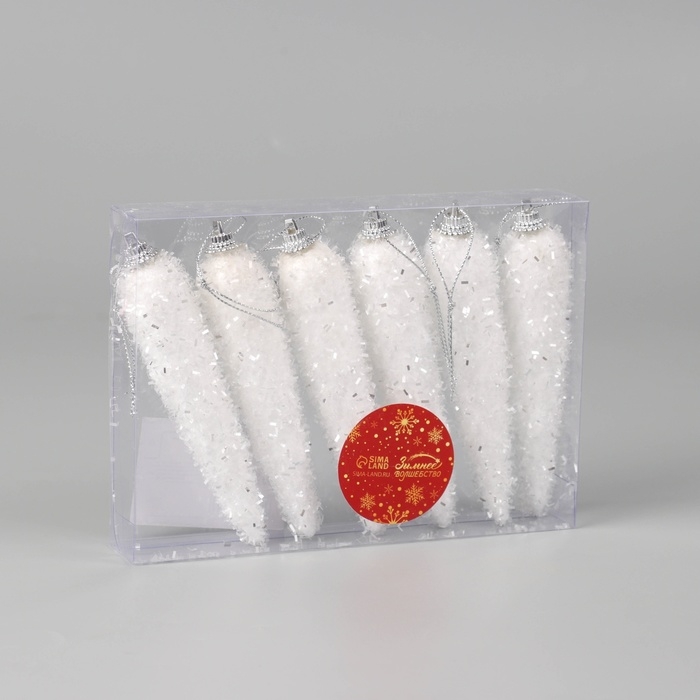 Украшение ёлочное Украшение ёлочное "Сосулька пушистая сияние" (набор 6 шт) 12,5х2.5 см, белый