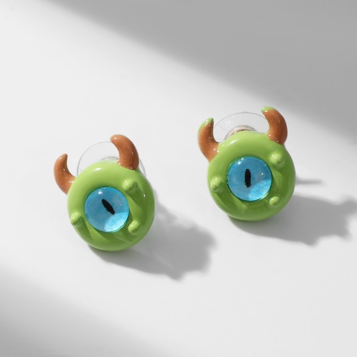 Серьги с эмалью «Монстрики» с рожками, цвет зелёный Серьги с эмалью «Монстрики» с рожками, цвет зелёный