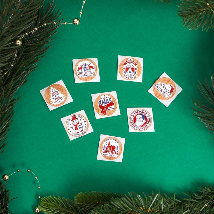 Новый год. Наклейки новогодние в рулоне Новый год. Наклейки новогодние в рулоне "Деревяный стиль", 500 шт, 2,5 х 2,5 см.