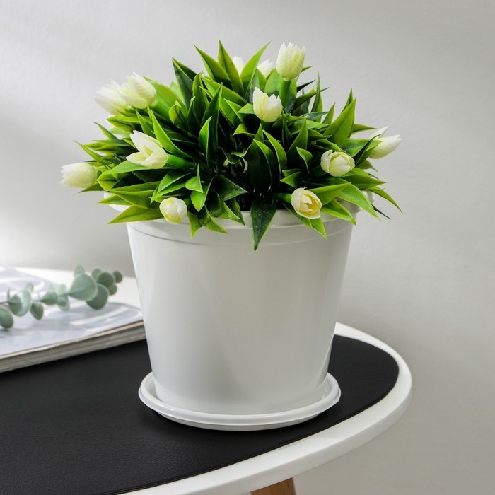 Горшок для цветов с поддоном «Эконом», 2 л, пластиковый, цвет белый Горшок для цветов с поддоном «Эконом», 2 л, пластиковый, цвет белый