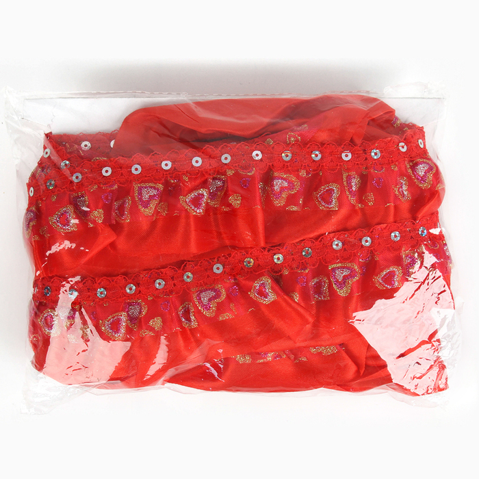 Тесьма, сетка с напылением на красном атласе, 5 см, в рулоне 10 м Тесьма, сетка с напылением на красном атласе, 5 см, в рулоне 10 м