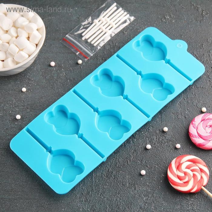 Форма для леденцов Доляна «Влюблённость», силикон, 9,5×24×1 см, 6 ячеек (4,2×3,3 см), с палочками, цвет МИКС Форма для леденцов Доляна «Влюблённость», силикон, 9,5×24×1 см, 6 ячеек (4,2×3,3 см), с палочками, цвет МИКС