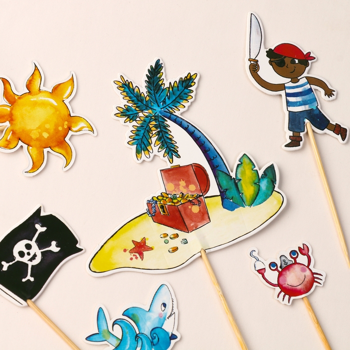 Набор топперов «Пиратская вечеринка», набор 6 шт. Набор топперов «Пиратская вечеринка», набор 6 шт.