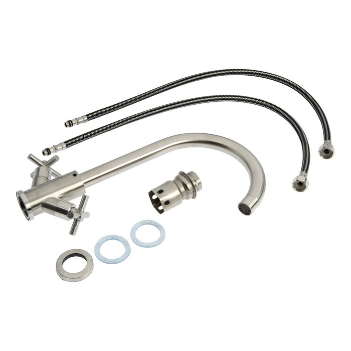 Смеситель для кухни ZEIN ZS13, кран-букса латунь 1/2 Смеситель для кухни ZEIN ZS13, кран-букса латунь 1/2", нержавеющая сталь, сатин