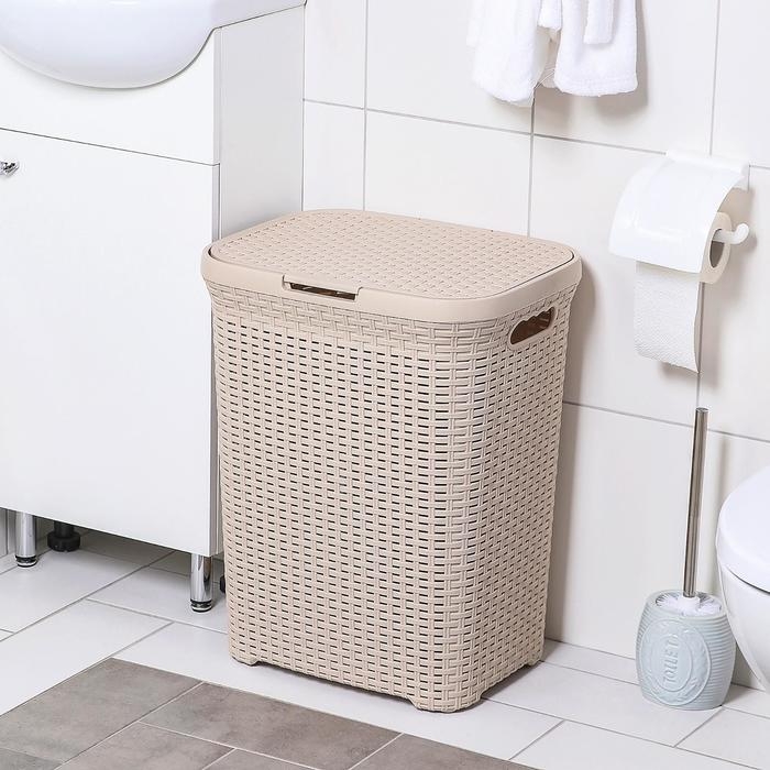 Корзина бельевая с крышкой «Ротанг», 60 л, 34×44×55 см, цвет латте Корзина бельевая с крышкой «Ротанг», 60 л, 34×44×55 см, цвет латте