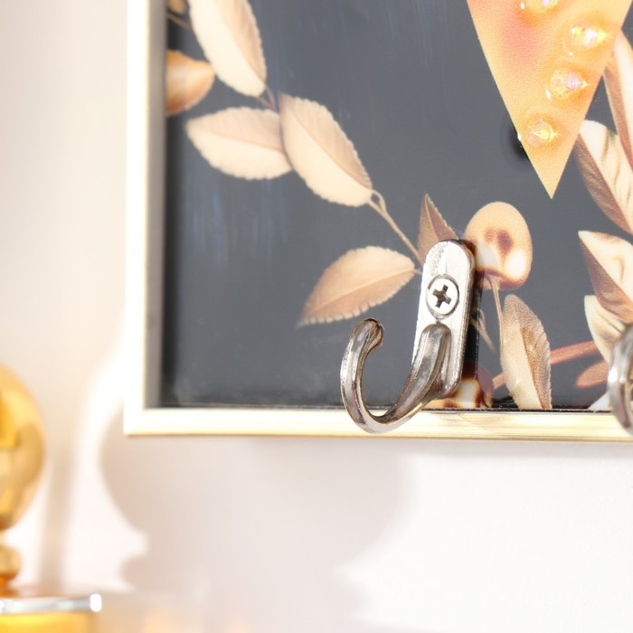 Ключница пластик, МДФ 3 крючка Ключница пластик, МДФ 3 крючка "Праздничный бокал" стразы, золото 19,3х1,8х29 см