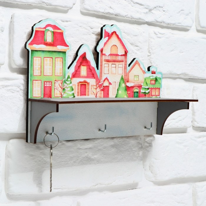 Ключница настенная новогодняя «Заснеженные дома», на Новый год Ключница настенная новогодняя «Заснеженные дома», на Новый год