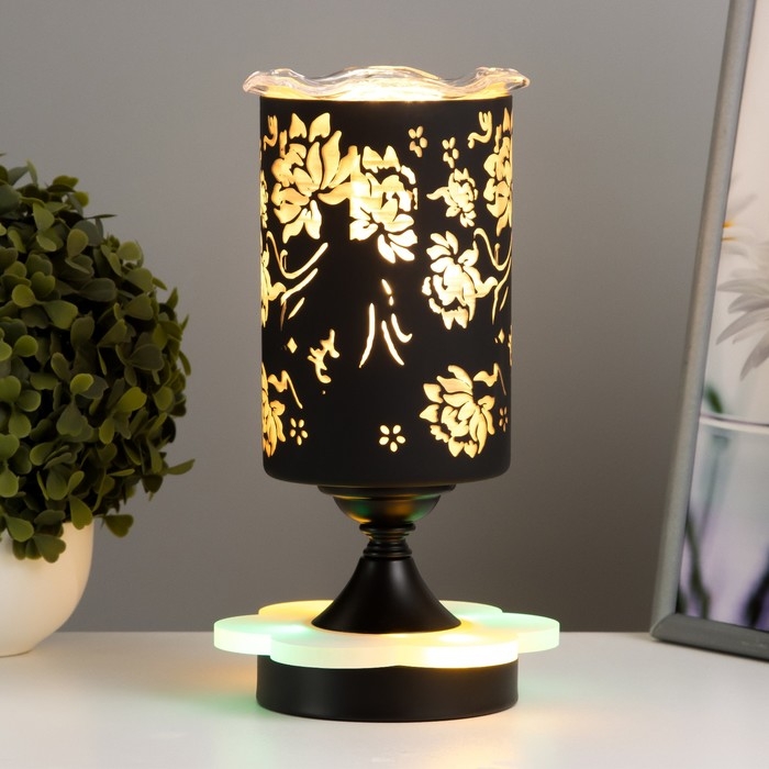 Аромалампа с подсветкой  Аромалампа с подсветкой "Цветы" E14 40Вт +RGB черный 10х10х24,5 см