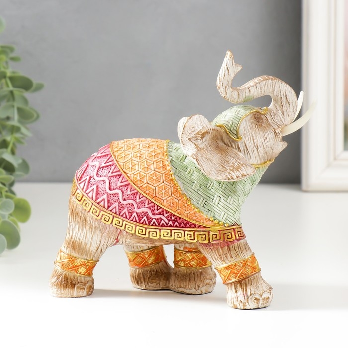 Сувенир полистоун Сувенир полистоун "Слон в разноцветной попоне с рисунками" под дерево МИКС 15х16х7,7 см