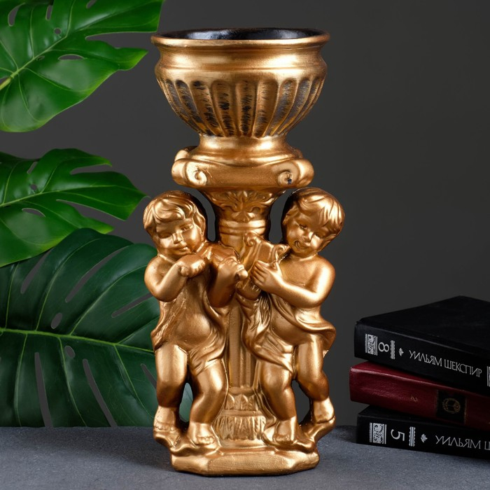 Фигурное кашпо Фигурное кашпо "Два мальчика с чашей", бронза 0,6л/ 15х17х37см