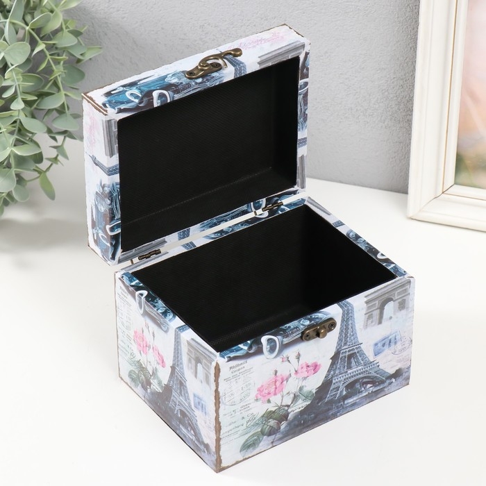 Шкатулка дерево "Эйфелева башня и пионы" 12х16х12 см