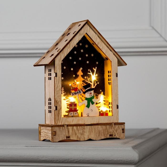 Светодиодная фигура «Дом со снеговиком» 12 × 17 × 4 см, дерево, батарейки АААх2 (не в комплекте), свечение тёплое белое Светодиодная фигура «Дом со снеговиком» 12 × 17 × 4 см, дерево, батарейки АААх2 (не в комплекте), свечение тёплое белое