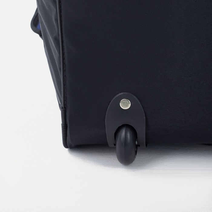 Сумка дорожная на колёсах, отдел на молнии, отдел для обуви, 3 наружных кармана, длинный ремень, цвет чёрный/синий Сумка дорожная на колёсах, отдел на молнии, отдел для обуви, 3 наружных кармана, длинный ремень, цвет чёрный/синий