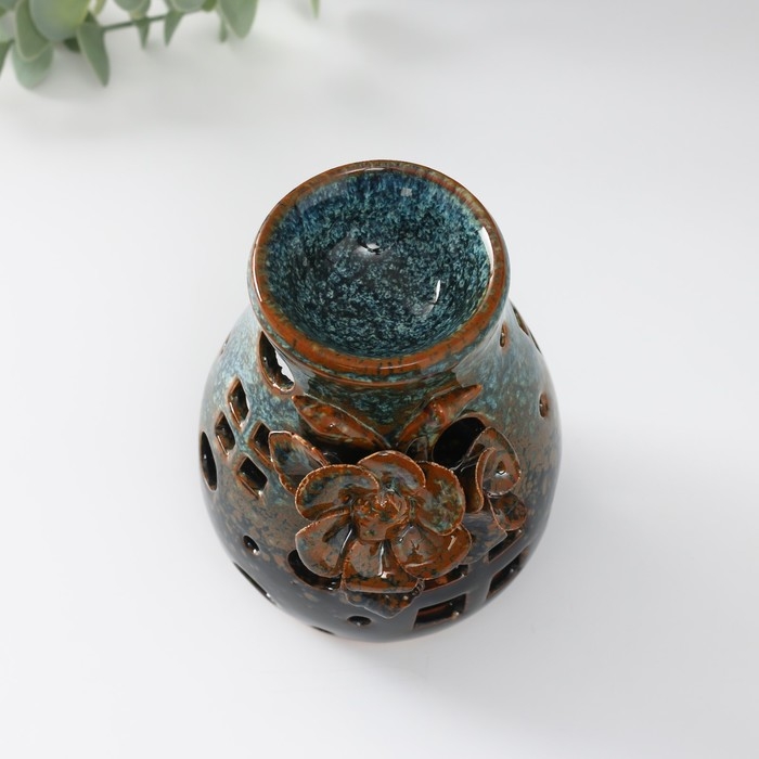 Аромалампа керамика  Аромалампа керамика "Полевой цветок" коричневая 9х9,5х13,5 см