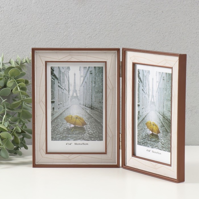 Фоторамка пластик на 2 фото 10х15 см Фоторамка пластик на 2 фото 10х15 см "Абстракция из линий на белом" кофе