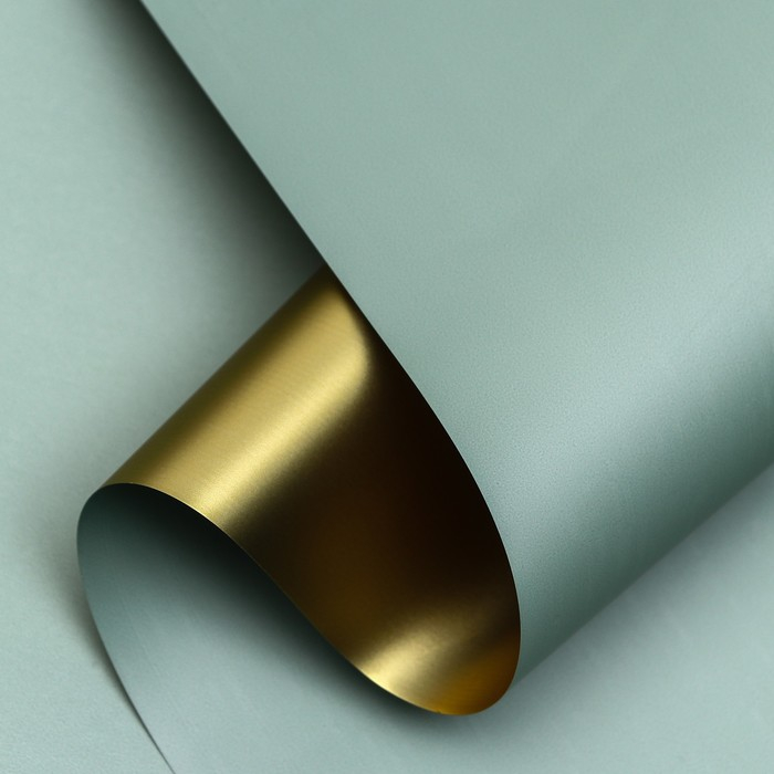Пленка для цветов  Пленка для цветов "Пленка с золотом", цвет серо-зелёный, 58 см х 5 м
