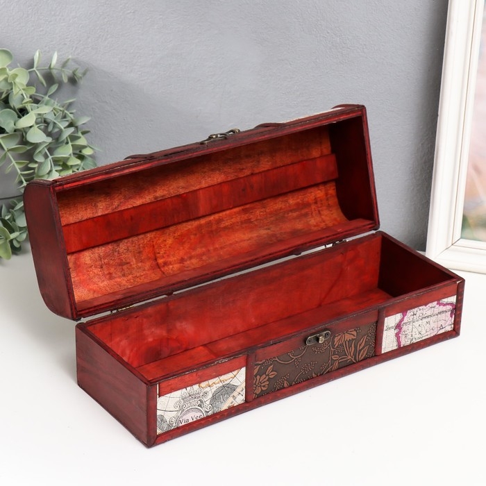 Шкатулка дерево под бутылку Шкатулка дерево под бутылку "Карта путешествий и розы" 12,5х35х13,5 см