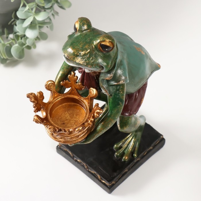 Подсвечник полистоун Подсвечник полистоун "Лягуха с короной" 14,5х12,5х26 см