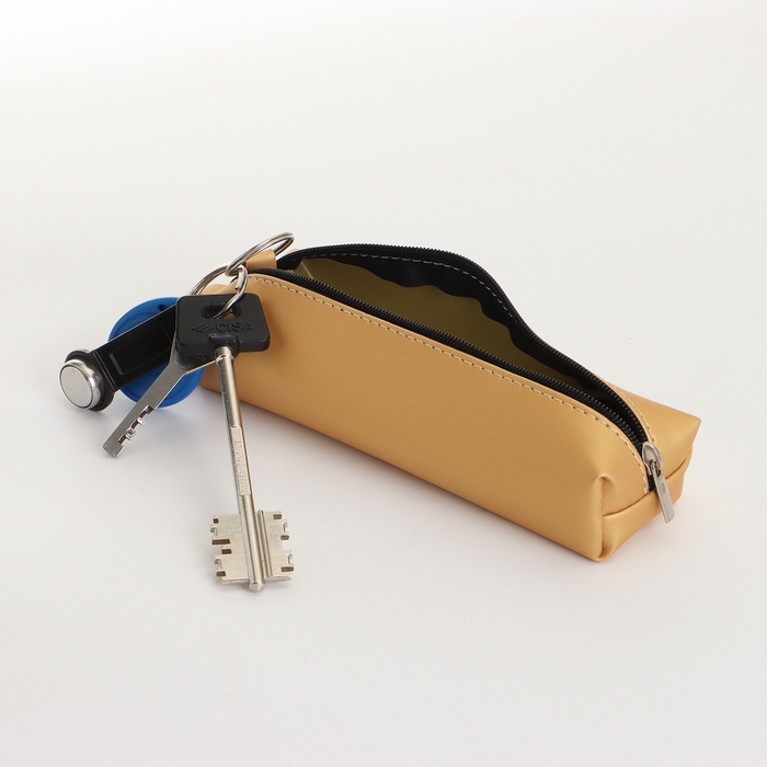 Ключница на молнии, длина 16 см, кольцо, карабин, цвет бежевый Ключница на молнии, длина 16 см, кольцо, карабин, цвет бежевый