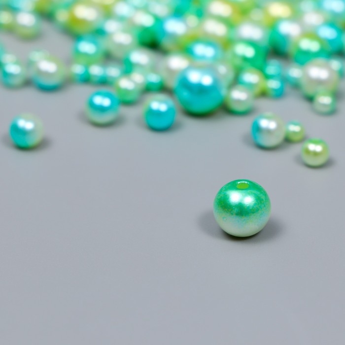 Бусины для творчества пластик Бусины для творчества пластик "Круглые. Градиент. Русалка зелень" d=3-8 мм, набор 10 гр