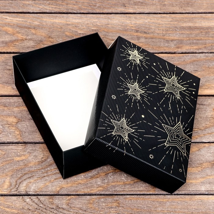 Новый год. Коробка складная, подарочная новогодняя, крышка-дно, "Звёздочки", софт тач, 21 х 15 х 7 см.