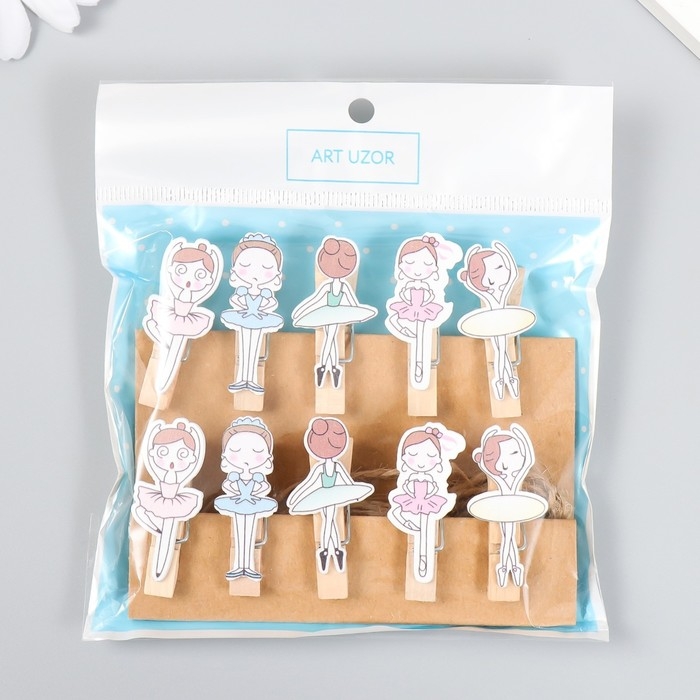 Декор для творчества дерево Декор для творчества дерево "Прищепка. Балерины" набор 10 шт 3,8х1,7 см