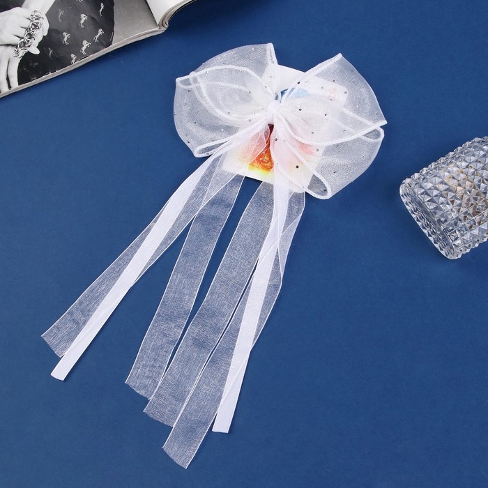 Зажим для волос  Зажим для волос "Школьница" бантик 15х25 см, белый стразик