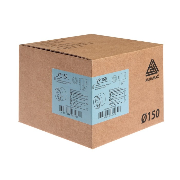 Вентилятор вытяжной AURAMAX VP 150, 153x153 мм, d=150 мм, 220 В, 22 Вт, 37 дБ, канальный Вентилятор вытяжной AURAMAX VP 150, 153x153 мм, d=150 мм, 220 В, 22 Вт, 37 дБ, канальный