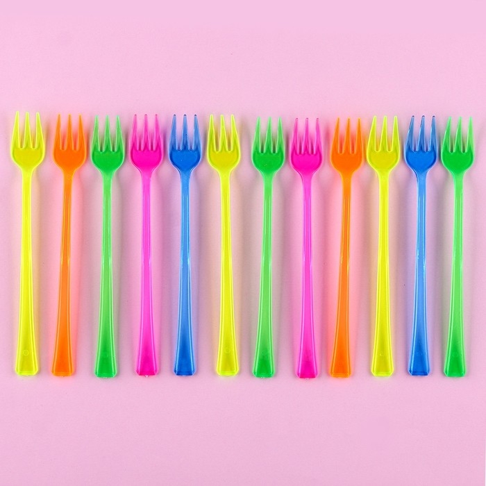 Пластиковые вилки, набор 12 шт., цвета МИКС Пластиковые вилки, набор 12 шт., цвета МИКС