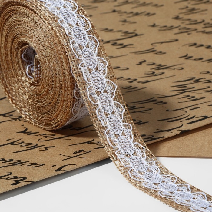 Лента из джута «Кружево», 20 мм, 4,5 ± 0,5 м, цвет бежевый Лента из джута «Кружево», 20 мм, 4,5 ± 0,5 м, цвет бежевый