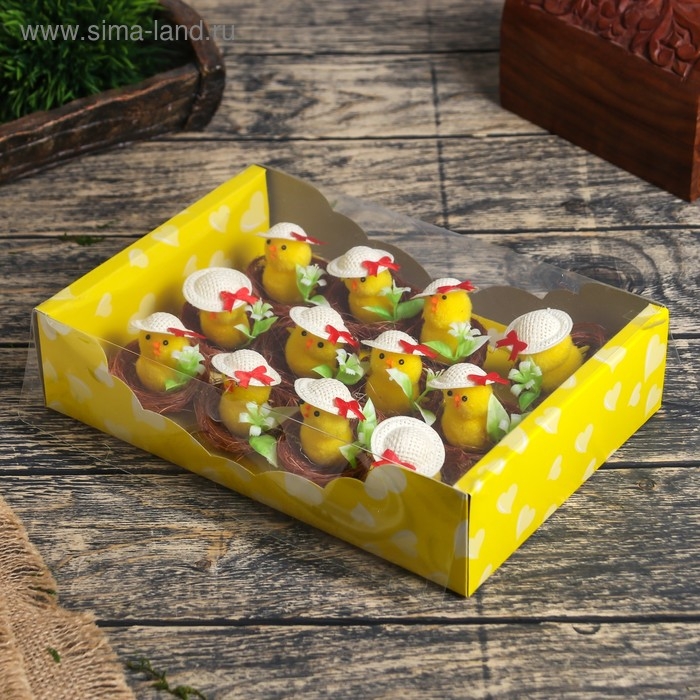 Сувенир пасхальный Сувенир пасхальный "Цыпа в шляпке в гнезде с цветочками" набор 12 шт 5х5х5 см