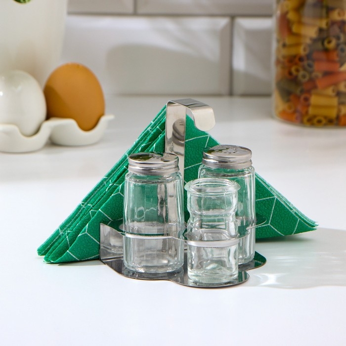 Набор для специй на подставке, 4 предмета: солонка, перечница, салфетница, ёмкость для зубочисток Набор для специй на подставке, 4 предмета: солонка, перечница, салфетница, ёмкость для зубочисток