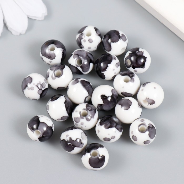 Бусины для творчества пластик Бусины для творчества пластик "Брызги краски. Серый на белом" набор 20 гр 1,2х1,2 см