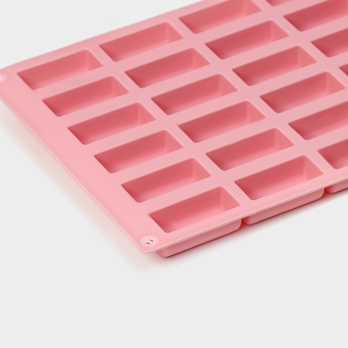 Форма для конфет и шоколада Доляна «Батончик», силикон, 28×17,5×2 см, 30 ячеек (4,3×1,7 см), цвет розовый Форма для конфет и шоколада Доляна «Батончик», силикон, 28×17,5×2 см, 30 ячеек (4,3×1,7 см), цвет розовый