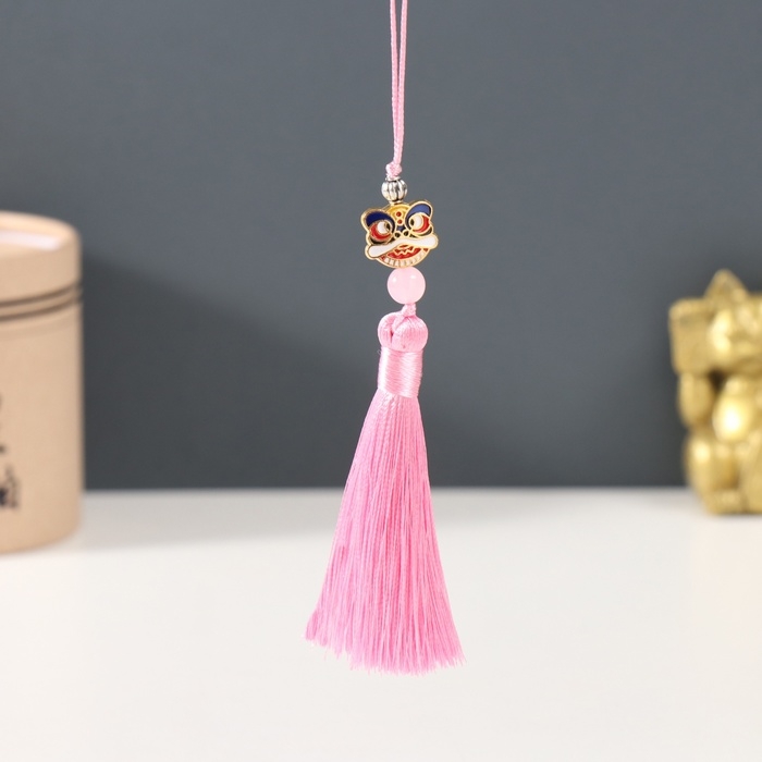 Подвеска текстиль, металл  Подвеска текстиль, металл "Китайский лев" розовая 1х1,2х10 см