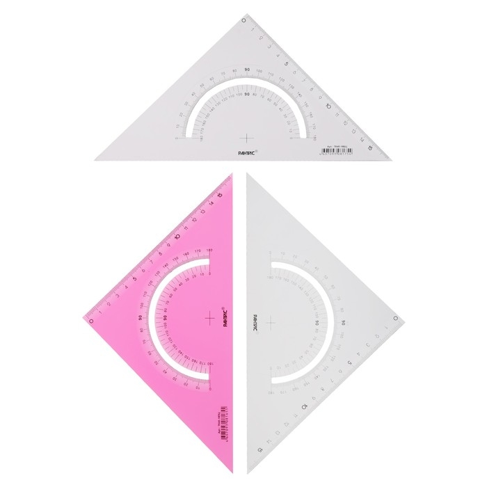 Набор треугольников 3 штуки, Calligrata, 45 градусов, катет 18 см, с транспортиром, прозрачный, МИКС Набор треугольников 3 штуки, Calligrata, 45 градусов, катет 18 см, с транспортиром, прозрачный, МИКС