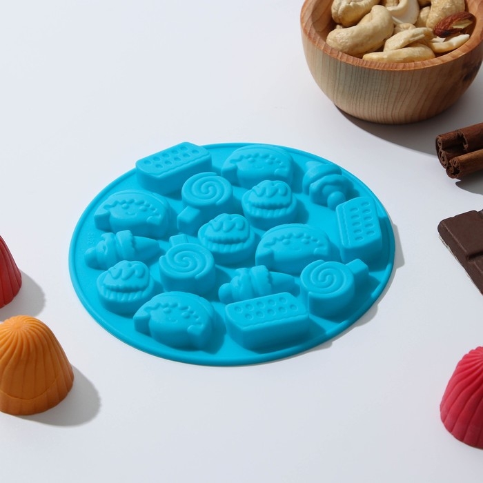 Форма для мармелада Доляна «Сладости», силикон, d=12 см, 16 ячеек, цвет МИКС Форма для мармелада Доляна «Сладости», силикон, d=12 см, 16 ячеек, цвет МИКС