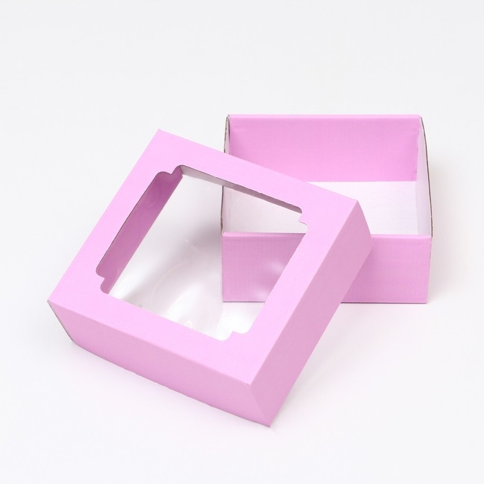 Коробка сборная, крышка-дно, с окном, сиреневая, 14,5 х 14,5 х 6 см Коробка сборная, крышка-дно, с окном, сиреневая, 14,5 х 14,5 х 6 см