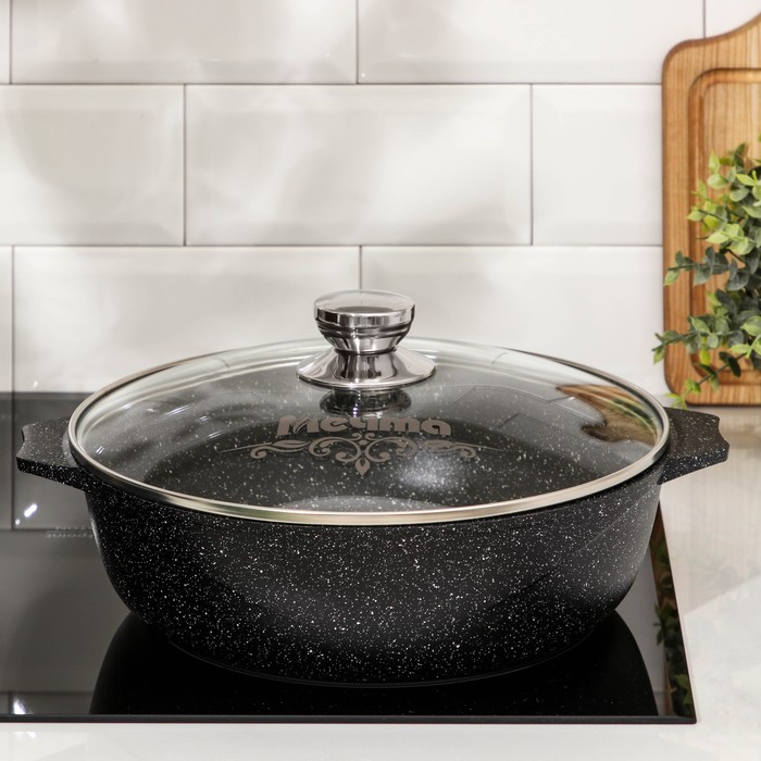 Жаровня «Гранит Black» Induction Pro, 3 л, d=28 см, стеклянная крышка, антипригарное покрытие, индукция, цвет чёрный Жаровня «Гранит Black» Induction Pro, 3 л, d=28 см, стеклянная крышка, антипригарное покрытие, индукция, цвет чёрный